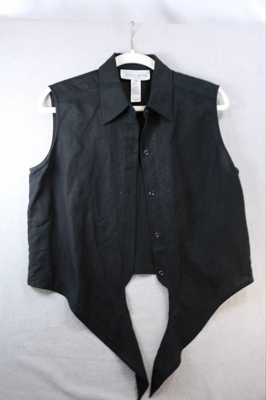 Jones Wear Sport Vest Women 14 Black Linen Blend Sleeveless NWT